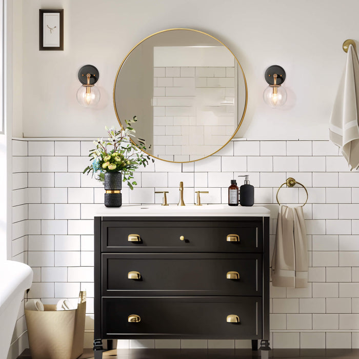 Thalum 1-Light Black And Gold Seeded Glass Wall Sconce