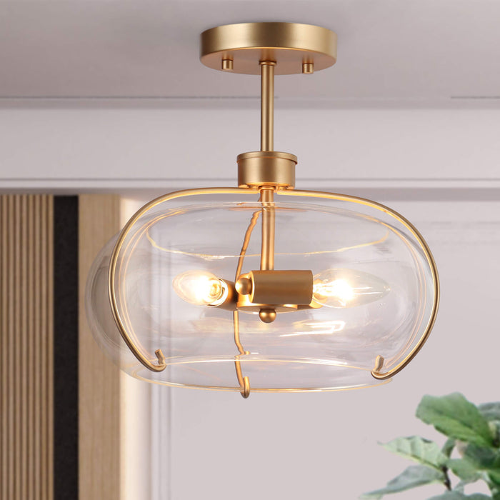 Riccan 3-Light Gold Semi-Flush Mount Light