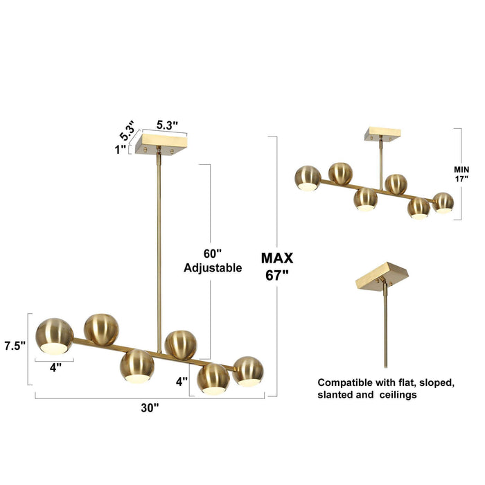 Stelvo 6-Light LED Brass Metal Acrylic Linear Island Light