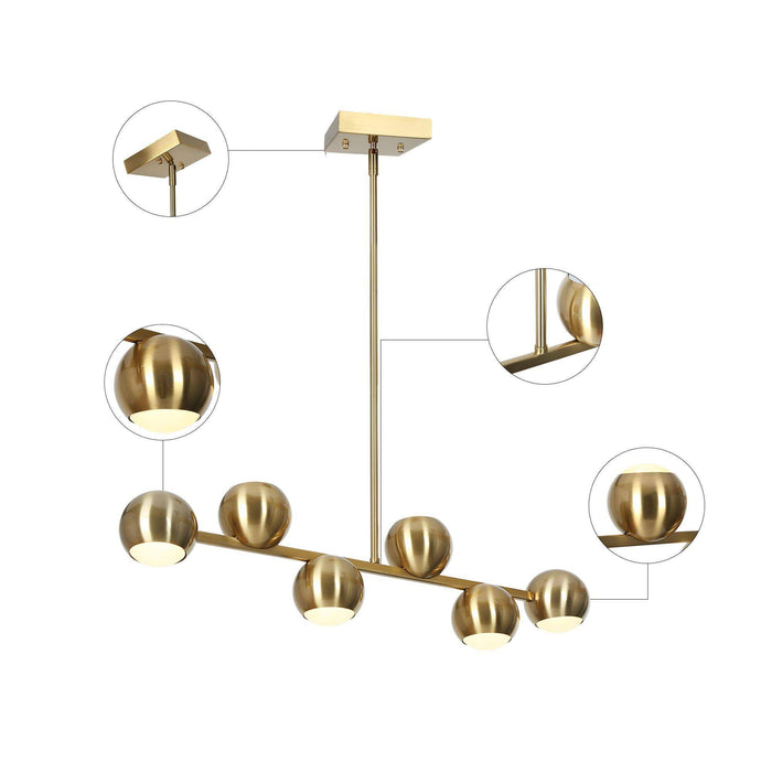 Stelvo 6-Light LED Brass Metal Acrylic Linear Island Light