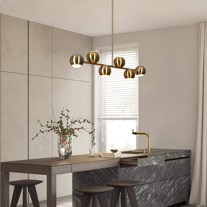 Stelvo 6-Light LED Brass Metal Acrylic Linear Island Light
