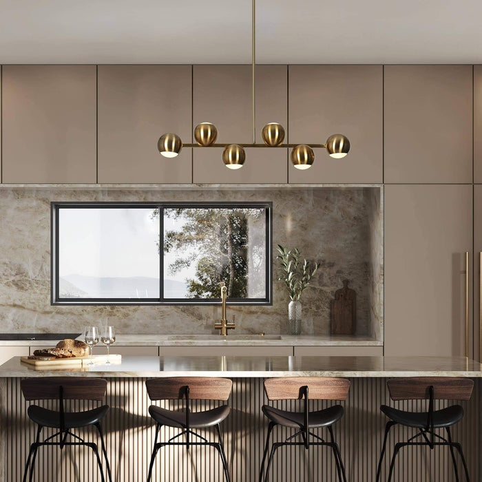 Stelvo 6-Light LED Brass Metal Acrylic Linear Island Light