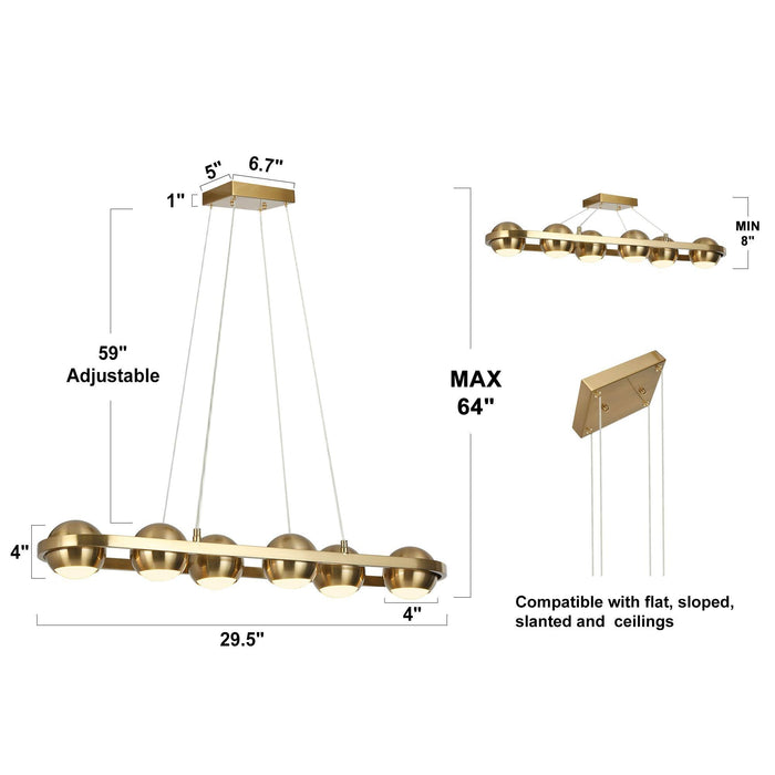 Stelvo 6-Light LED Brass Acrylic Linear Island Lights
