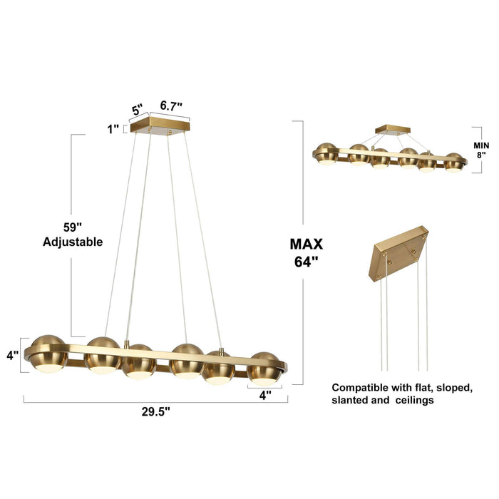 Stelvo 6-Light LED Brass Acrylic Linear Island Light
