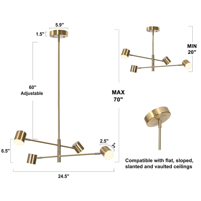 Selagy 4-Light LED Brass Chandelier