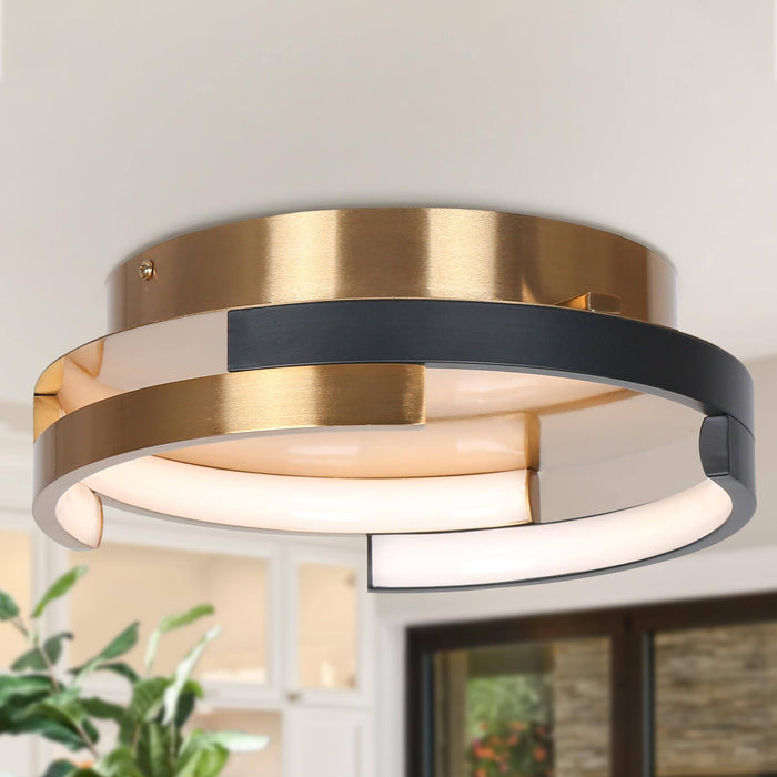 Eamenta 2-Light LED Black and Brass Flush Mount Lights