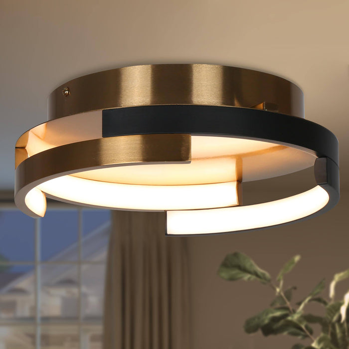 Eamenta 2-Light LED Black and Brass Flush Mount Lights