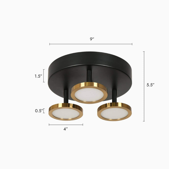 Quasira 3-Light LED Black and Brass Flush Mount Light