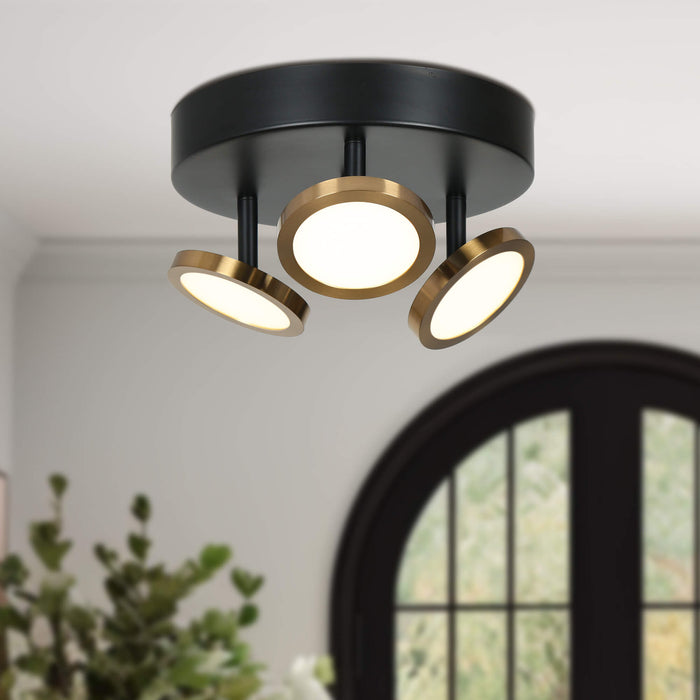 Quasira 3-Light LED Black and Brass Flush Mount Light