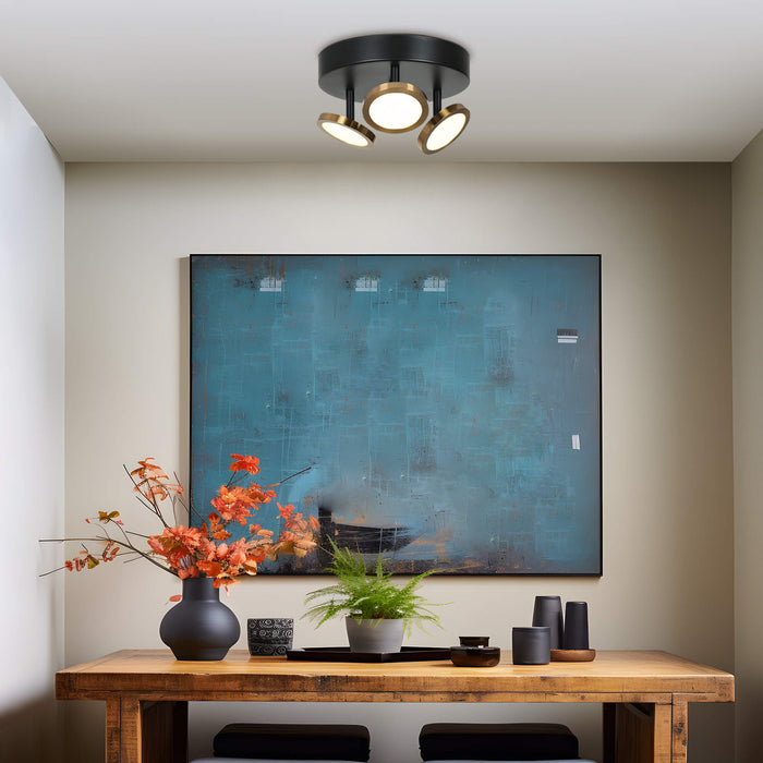 Quasira 3-Light LED Black and Brass Flush Mount Light
