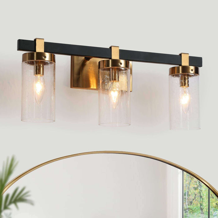 Sean 3-Light Black and Brass Bathroom Vanity Light