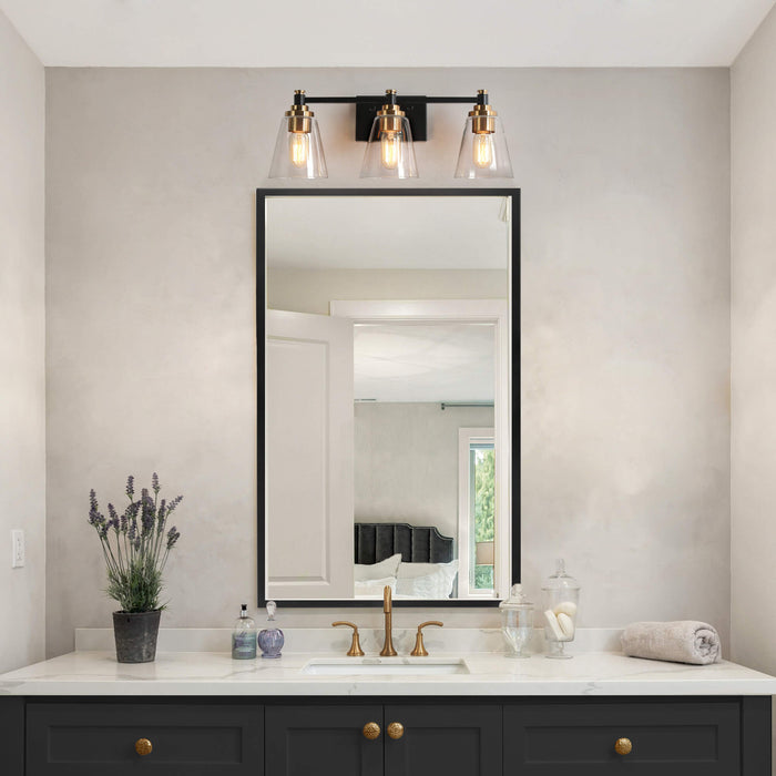 Vatina 3-Light Black and Brass Bathroom Vanity Light