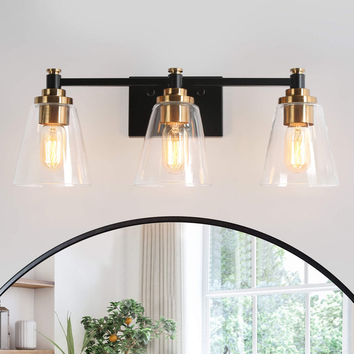 Vatina 3-Light Black and Brass Bathroom Vanity Light