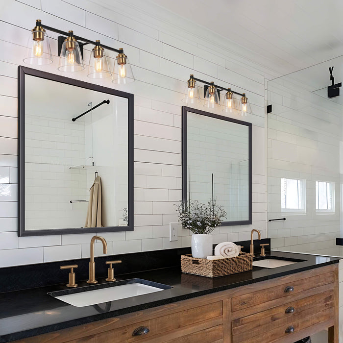 Vatina 4-Light Black and Brass Bathroom Vanity Light