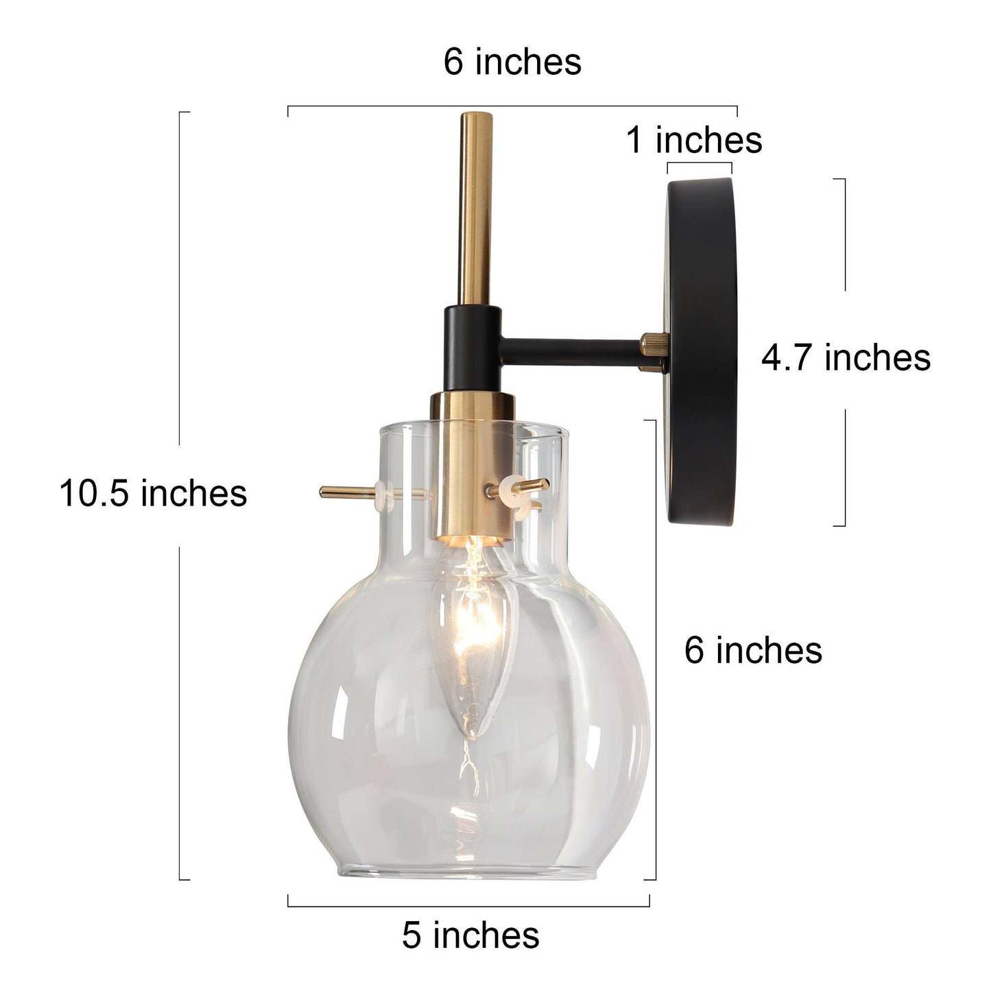 Modern Black Brass Wall Light Sconce with Clear Glass Shade