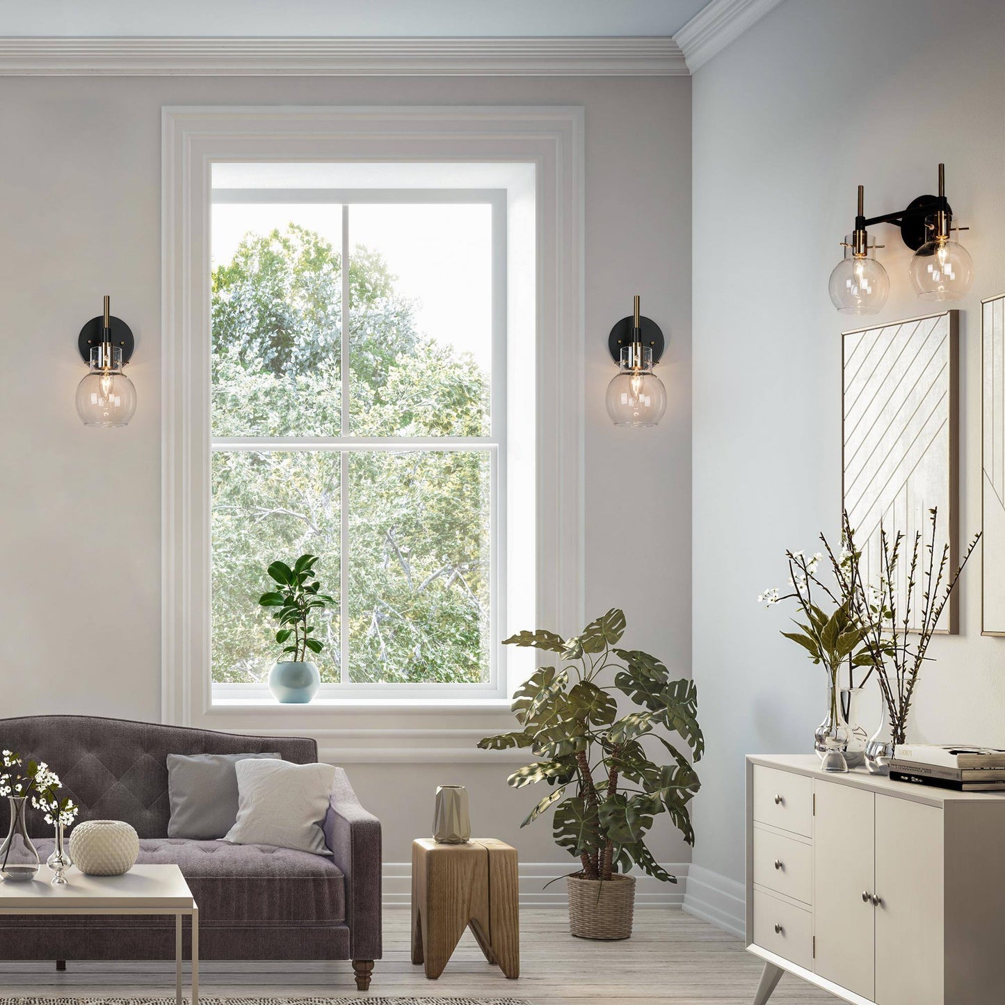 Modern Black Brass Wall Light Sconce with Clear Glass Shade
