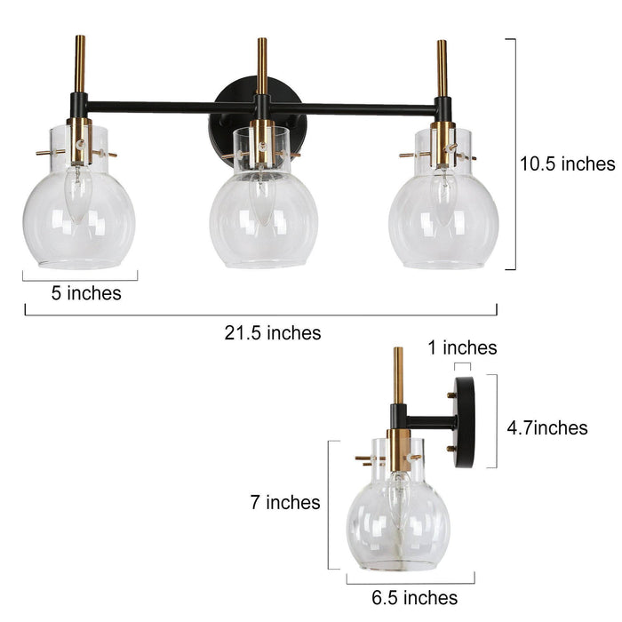 Augitis 3-Light Black and Brass Bathroom Vanity Lights