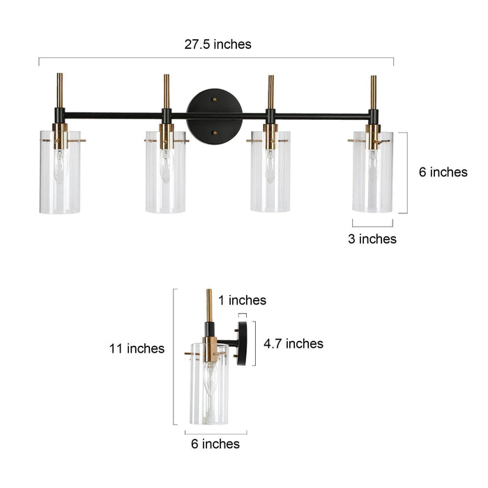 Crasina 4-Light Black and Brass Bathroom Vanity Lights