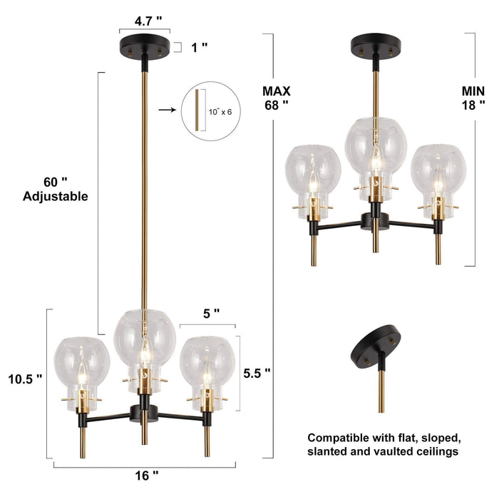 Augitis 3-Light Black and Brass Chandelier