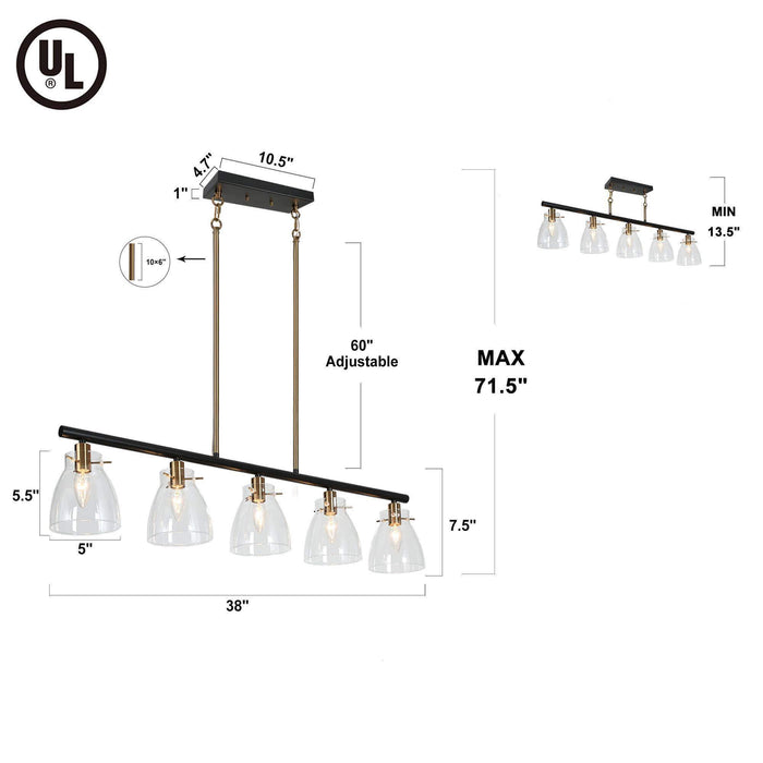 Aviana 5-Light Black and Brass Island Light
