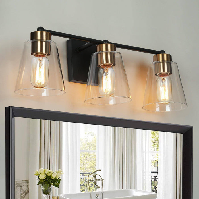 Zyrelis 3-Light Black and Brass Bathroom Vanity Lights