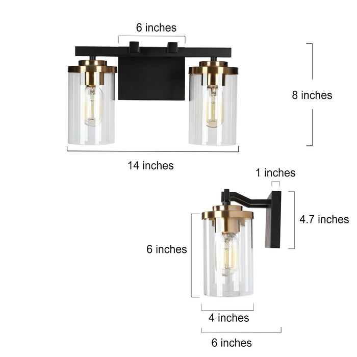 Mystil 2-Light Black and Brass Bathroom Vanity Lights