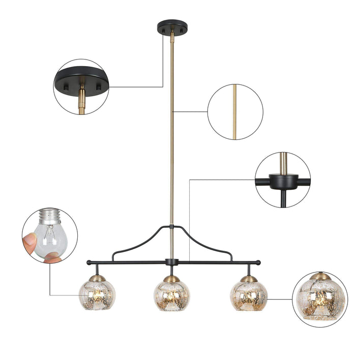 Deuday 3-Light Black And Brass Island Light