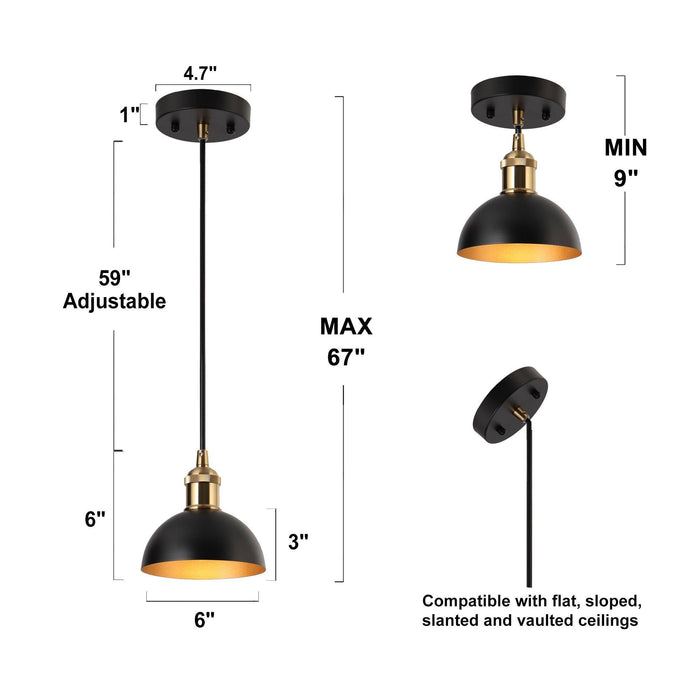 Nephru 1-Light Black and Brass Pendant Lights