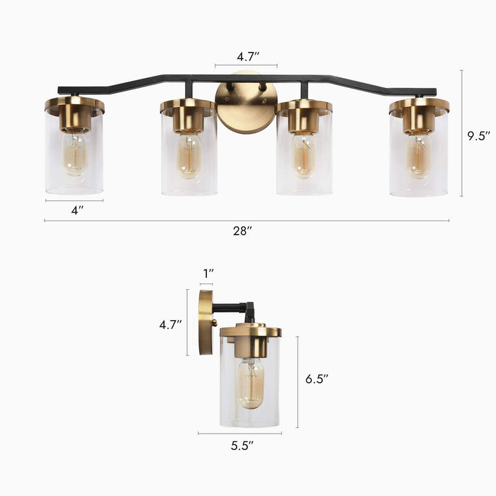 Carrony 4-Light Black and Brass Bathroom Vanity Light