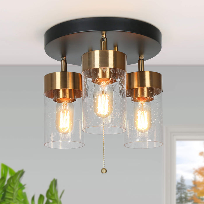 Hormos 3-Light Black and Brass Semi-Flush Mount Light