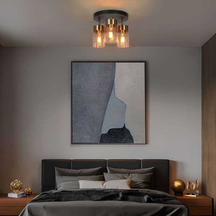 Hormos 3-Light Black and Brass Semi-Flush Mount Light
