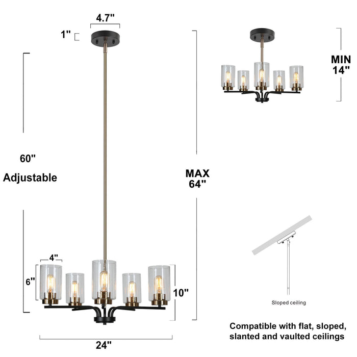Hormos 5-Light Black and Brass Chandeliers