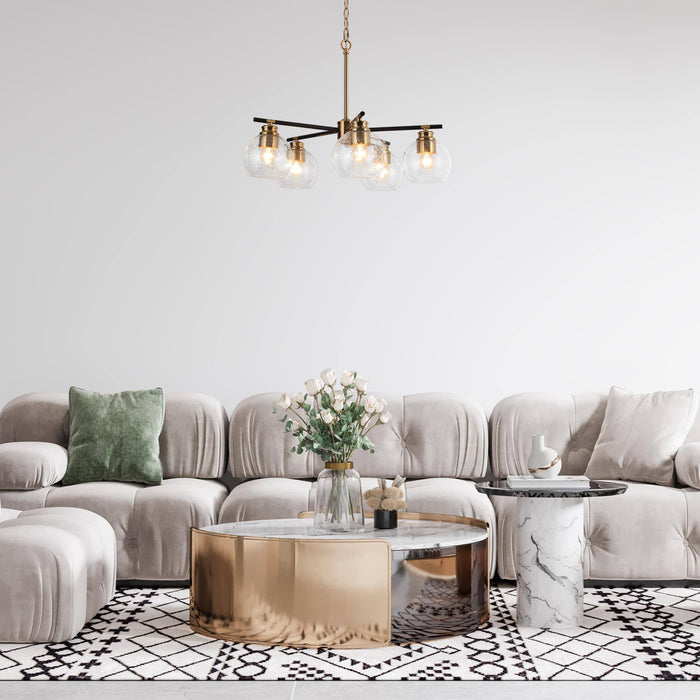 Amiry 5-Light Black And Brass Seeded Glass Chandeliers