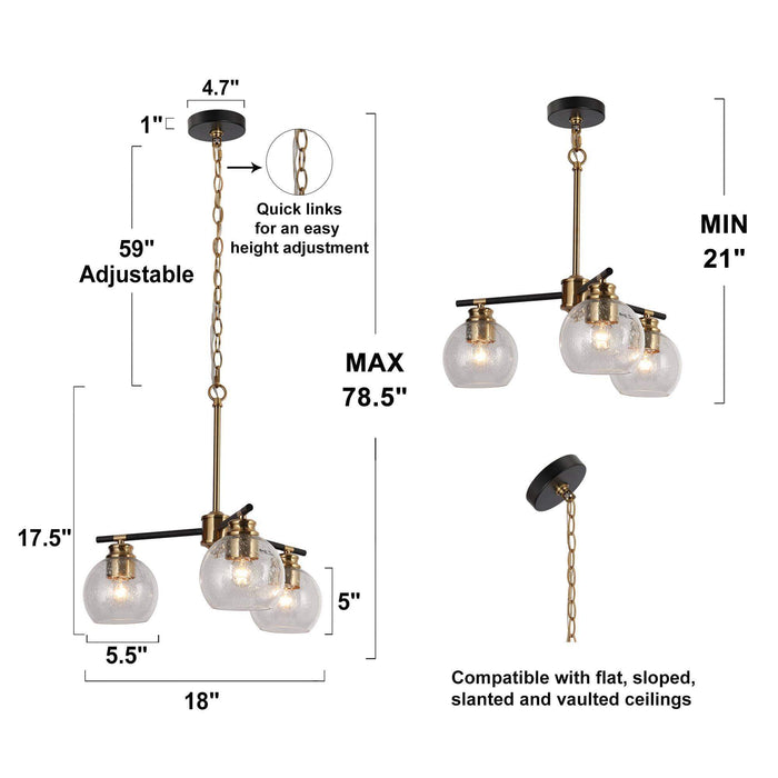Amiry 3-Light Black and Brass Chandelier