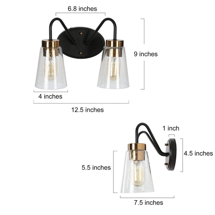 Neil 2-Light Black and Brass Bathroom Vanity Light