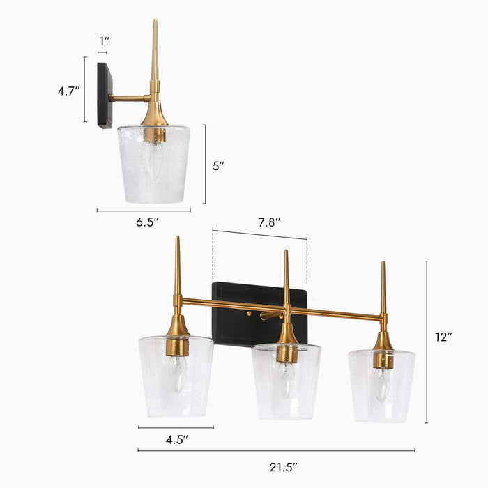 Sanant 3-Light Black and Brass Bathroom Vanity Light