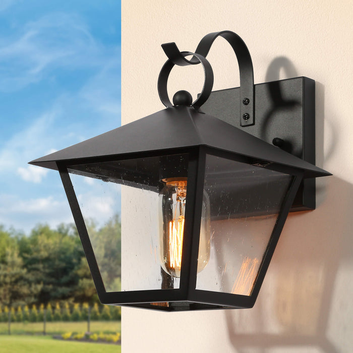 Nigara 1-Light Black Seeded Glass Outdoor Wall Light