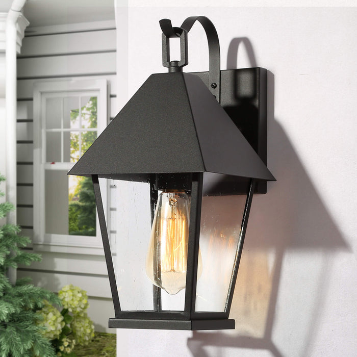 Qirvona 1-Light Black Seeded Glass Outdoor Wall Light