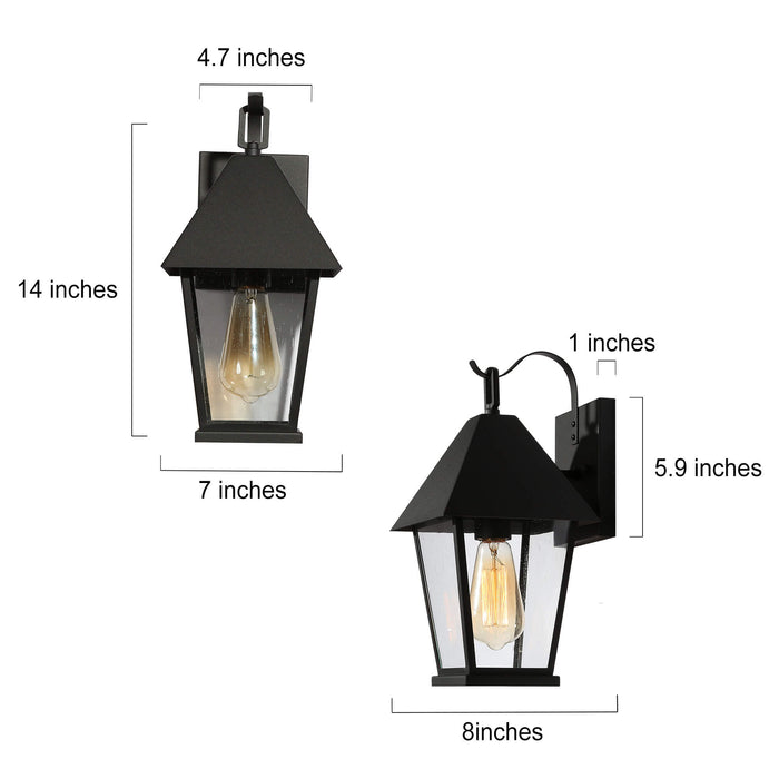 Qirvona 1-Light Black Seeded Glass Outdoor Wall Light