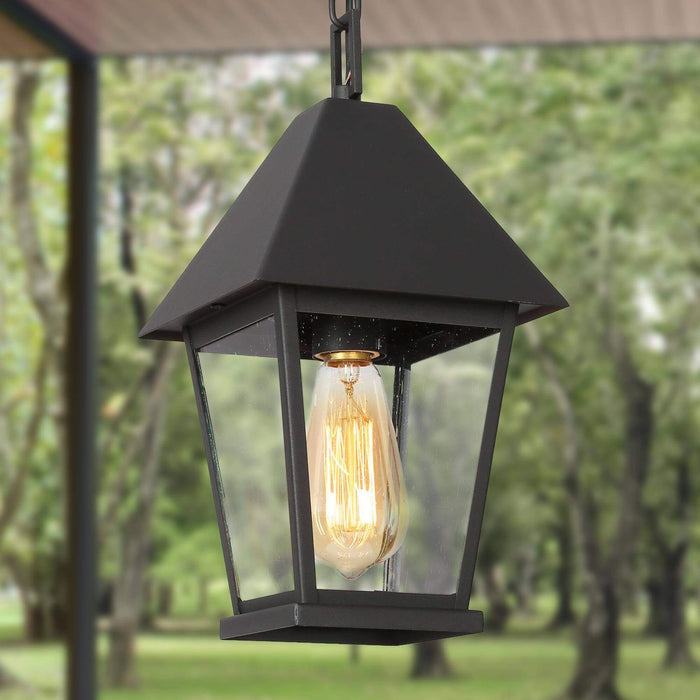 Qirvona 1-Light Black Seeded Glass Outdoor Pendant Light