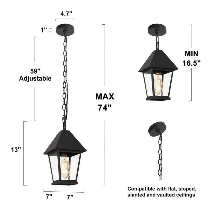 Qirvona 1-Light Black Seeded Glass Outdoor Pendant Light