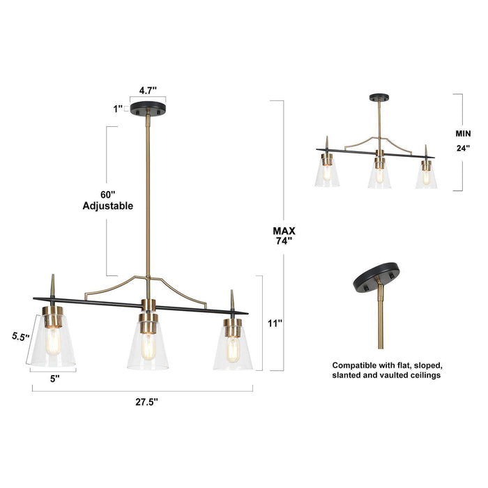 Grofir 3-Light Black and Brass Island Light