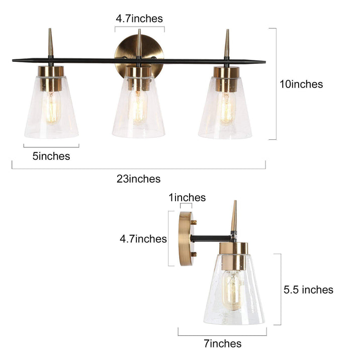 Grofir 3-Light Black and Brass Bathroom Vanity Light