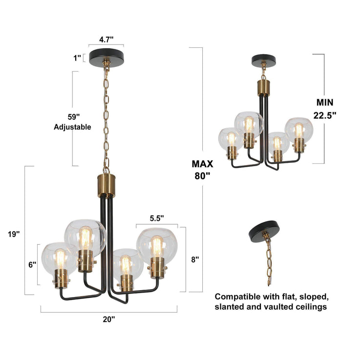 Luffa 4-Light Black and Brass Chandelier