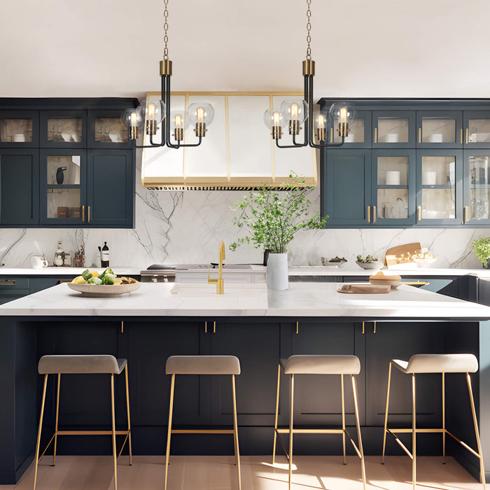Luffa 4-Light Black and Brass Chandelier