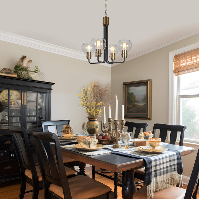 Luffa 4-Light Black and Brass Chandelier