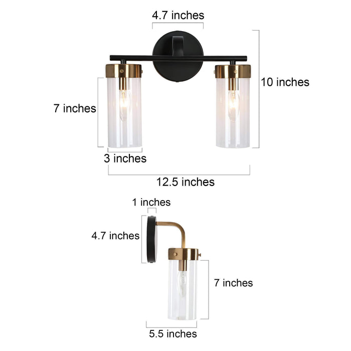 Jujueo 2-Light Black and Brass Bathroom Vanity Light