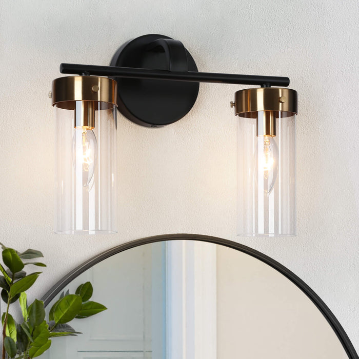 Jujueo 2-Light Black and Brass Bathroom Vanity Light