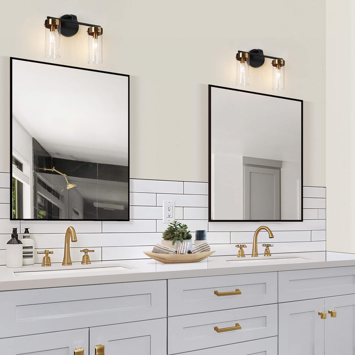 Jujueo 2-Light Black and Brass Bathroom Vanity Light