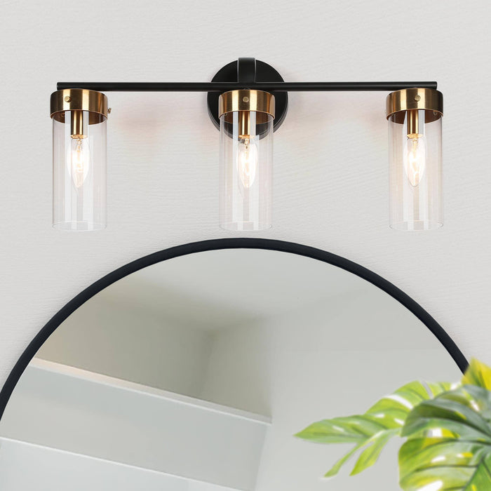 Jujueo 3-Light Black and Brass Bathroom Vanity Lights